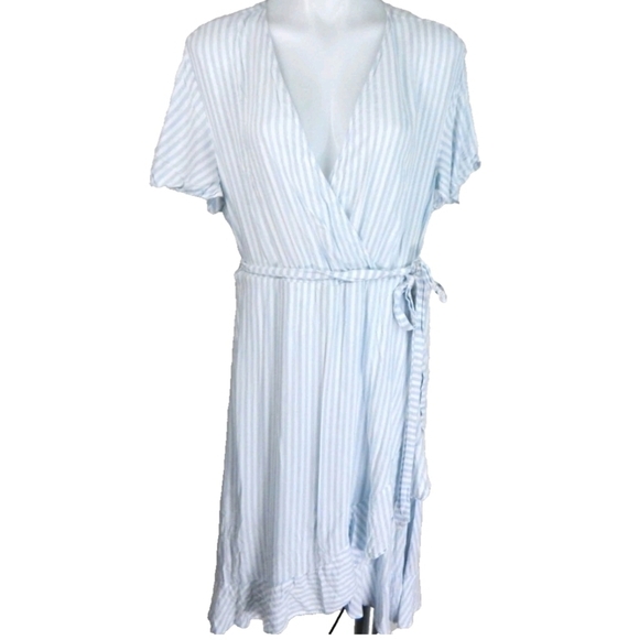 Torrid Blue Stripe Faux Wrap Dress - Picture 2 of 4